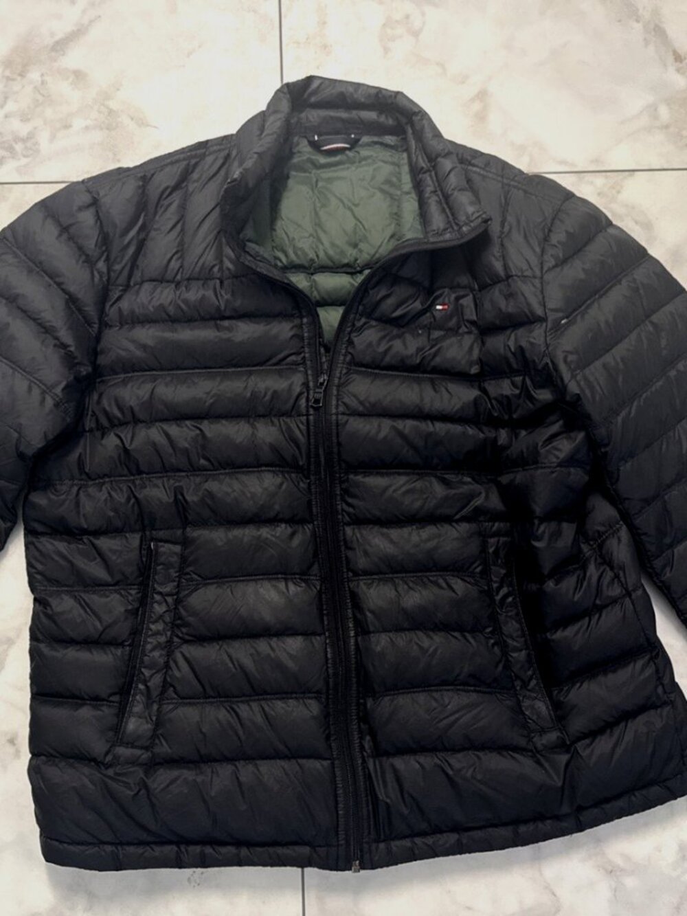 Tommy Hilfiger Duck Down Puffer Jacket Mens Large Black Packable Quilted Gorpore